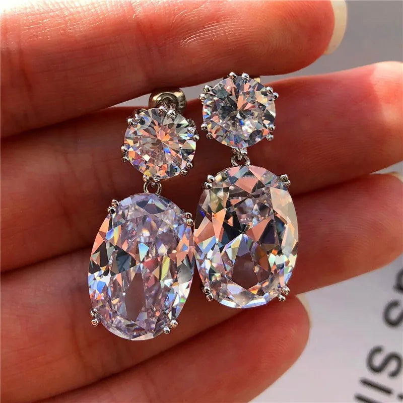 Ladies Blue White Water Drop Shaped Crystal Rhinestone Zircon Metal Dangle Earring for Women Party Jewelry