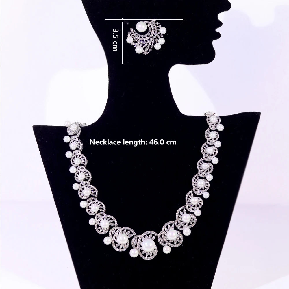 ASNORA White Cubic Zirconia Luxury Choker Heptacolor Big Pearl Necklace Wedding Bridal Party Jewelry Sets for Women X0538