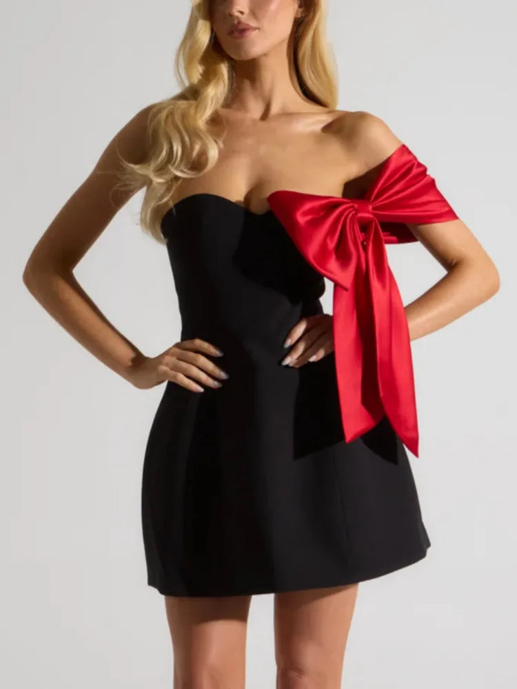 Off-shoulder Bow Sleeve Sexy Mini Dress For Women Robe Fashion Strapless Backless Evening Club Party Dress Elegant