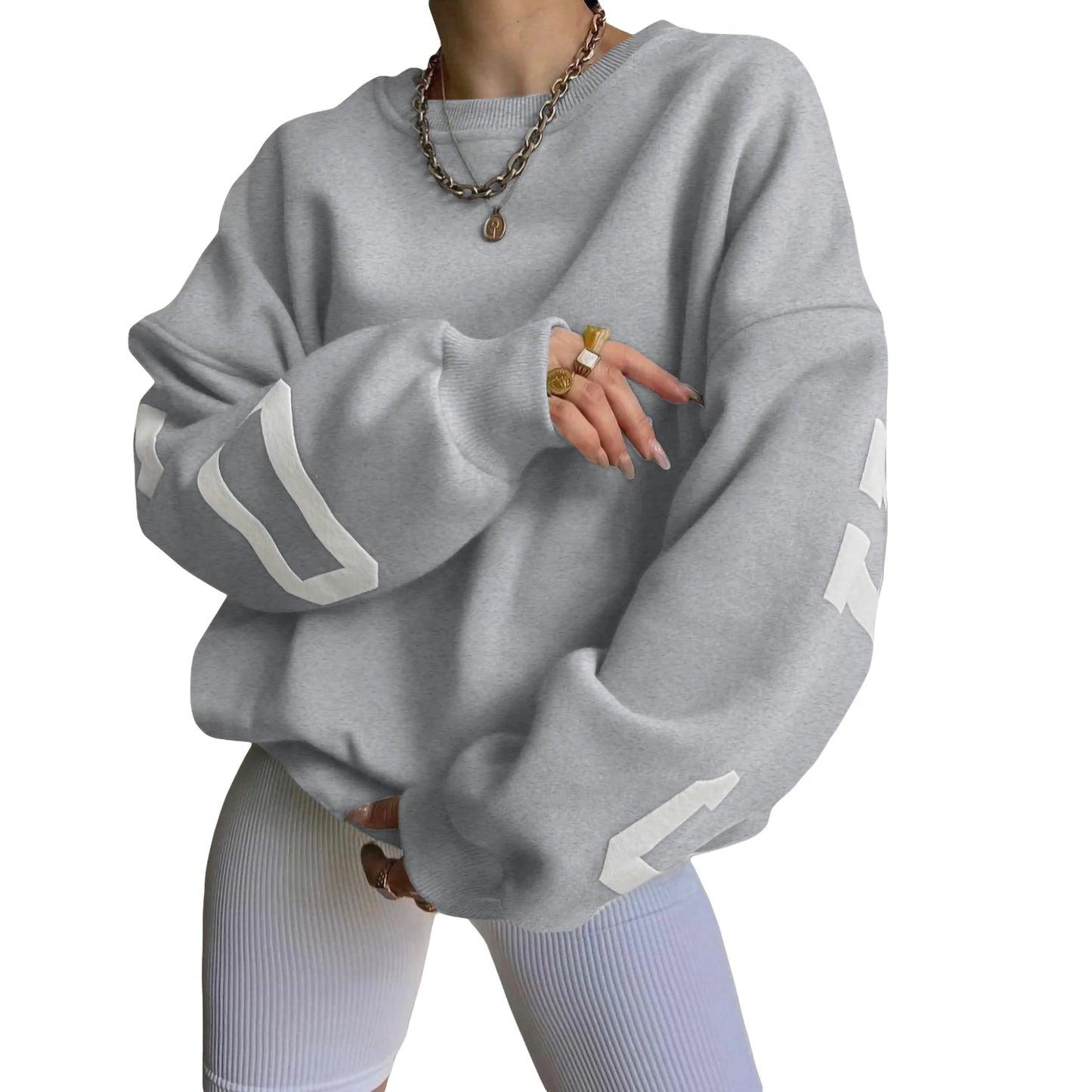 Women Loose Pullover Sweatshirts Letter Print Casual Thickened Long Sleeve Tops Autumn Streetwear