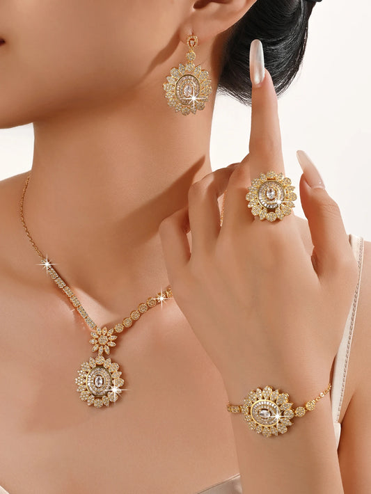 Bridal Season Luxury Set of 4-piece Gold Plated Fashion Jewelry Accessories Wedding Anniversary Gift