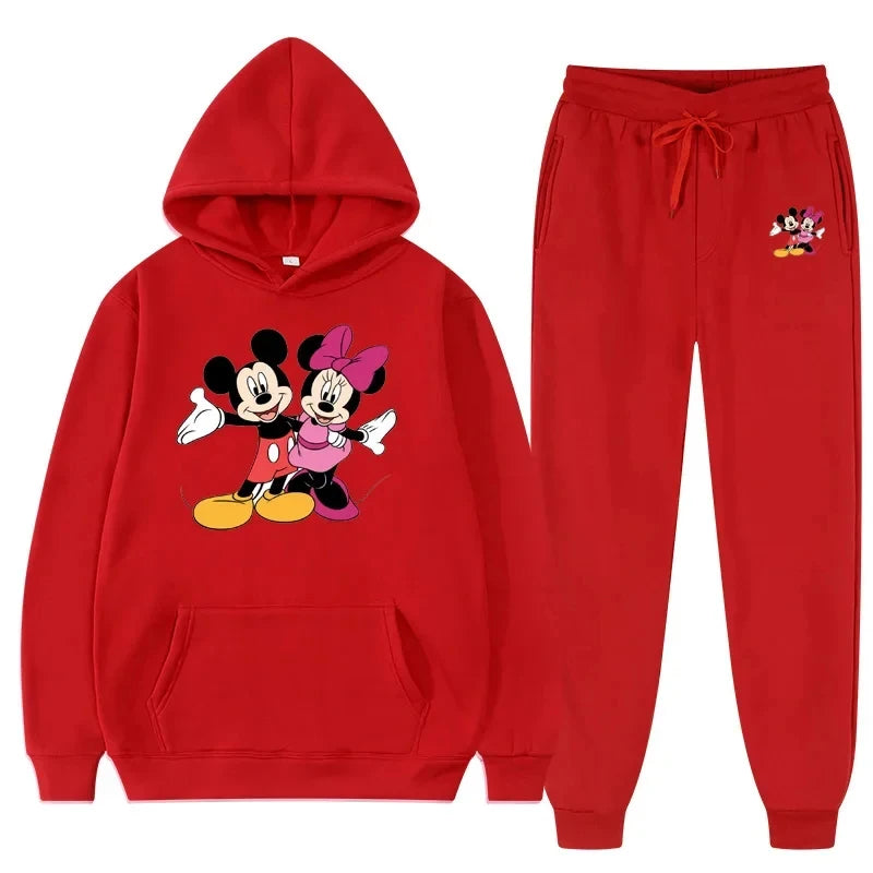 Women Disney Mickey Mouse Sweatshirts Autumn and Winter Warm Tops and Pants