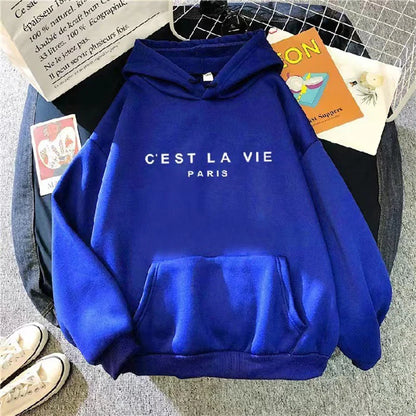 Women Casual Print Loose Hoodies Spring Long Sleeve Hooded Sweatshirt Harajuku Simple Tops Lazy Style Pullover 2025 Streetwear