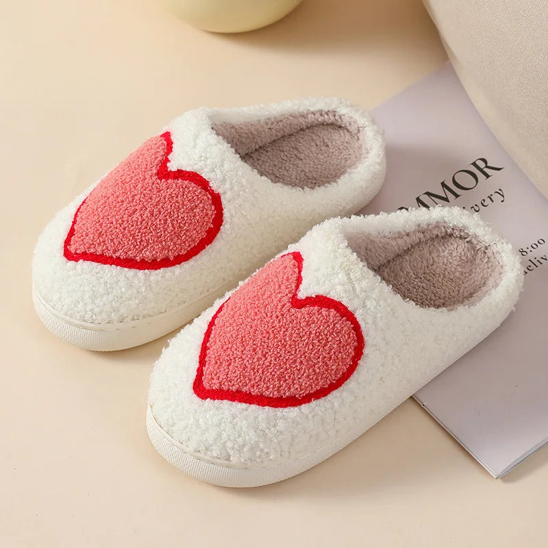 House Slippers for Women, Cute Big Small Heart, Fluffy Cozy Home Comfy Shoes for Ladies, Indoor Slippers for Winter, Mushroom