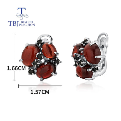 925 Sterling Silver natural Red Garnet Ring Earrings Jewelry set Women's fashion simple design anniversary gift