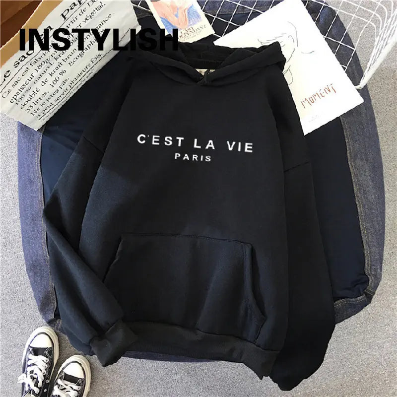 Women Casual Print Loose Hoodies Spring Long Sleeve Hooded Sweatshirt Harajuku Simple Tops Lazy Style Pullover 2025 Streetwear