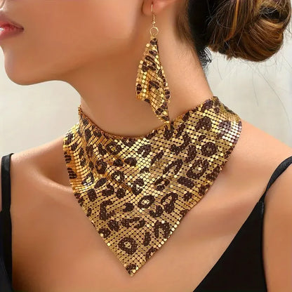 Fashion Leopard Print Jewelry Set, 3pcs, Sexy Bib Necklace & Dangle Earrings, Vintage Elegant Design, Versatile Stylish Accessor