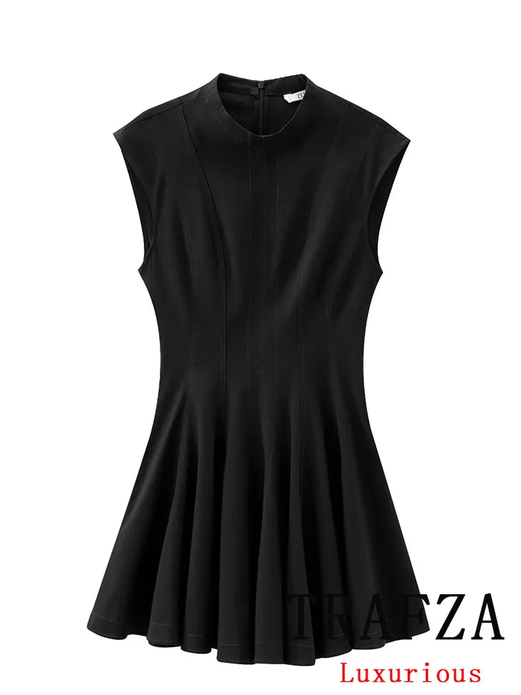 TRAFZA Sexy Ruffles Mini Party Dress Women Sleeveless A-Line Chic Evening Club Dress Fashion 2024 Y2K Girl Street Vestidos