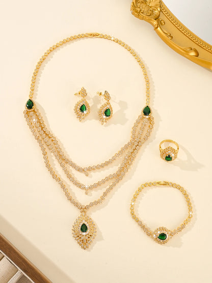 Nigerian Arabia Bridal Season Set 4-piece 14K Gold Plated Fashion Wedding Jewelry Set