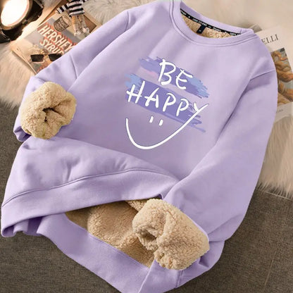 Women Autumn Sweatshirts Warm Thicken Fleece Hoodies Cute Printed Casual Loose Thermal Sweatshirts For Women 2024 Winter