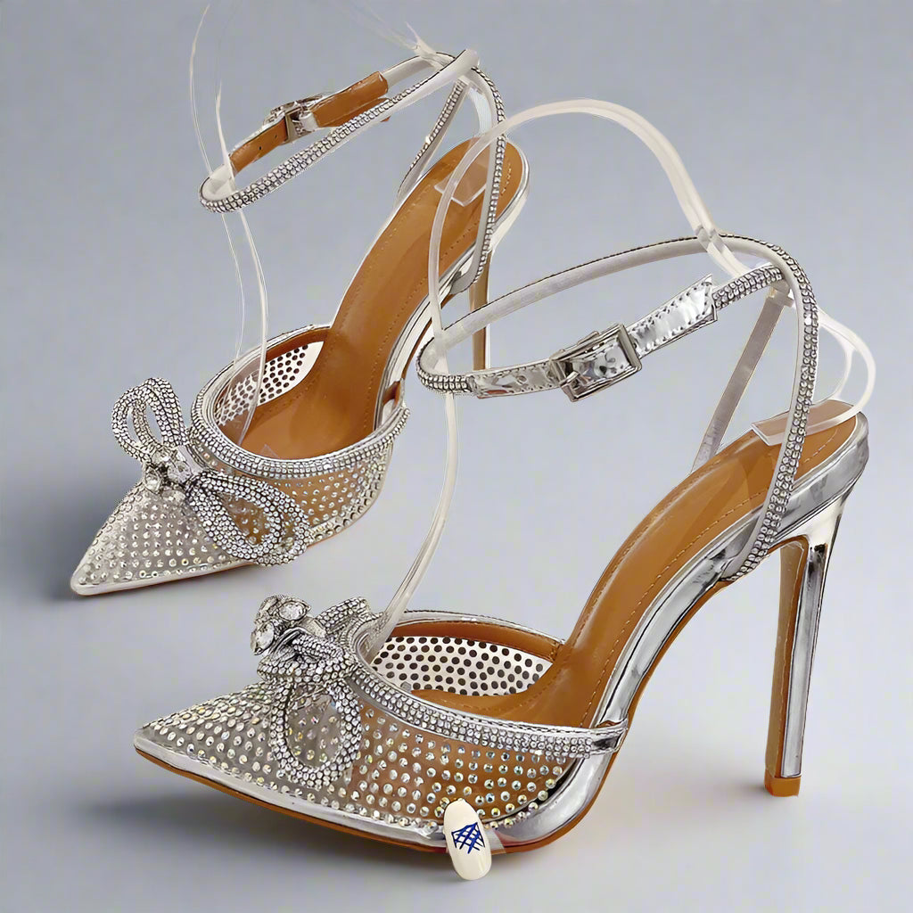 PVC Transparent Silver CRYSTAL Women Pumps Fashion Ankle Strap Bridal Thin High Heels Spring Autumn Wedding Party Shoes