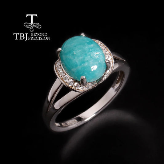 Natural Amazonite Ring Oval Design 925 Sterling Silver Elegant Romantic Fine Jewelry for Women Banquet Wear