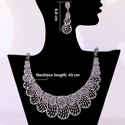 Luxury CZ Jewelry Sets for Women Shiny Hollow Circular Design Necklace 2PCS Set Girl Gift Bloom High Quality Bridal Accessories