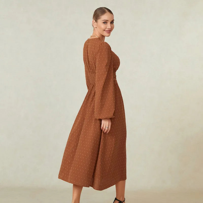 Women Long Sleeve Dress Spring Autumn Clothes Office Ladies Chic Elegant Casual Swiss Dot A-Line Party Dress Streetwear