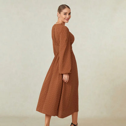 Women Long Sleeve Dress Spring Autumn Clothes Office Ladies Chic Elegant Casual Swiss Dot A-Line Party Dress Streetwear