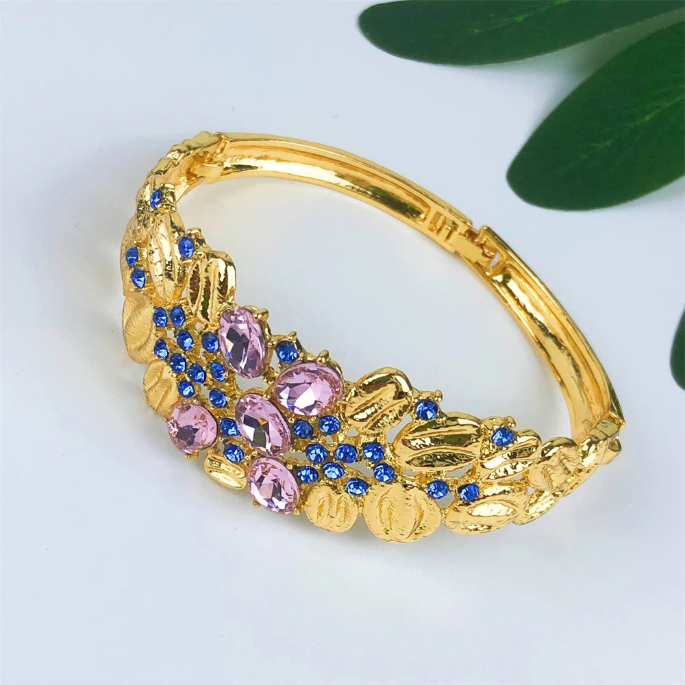 Women Luxury Design Vintage Opal Jewelry  Set Necklace Earrings Bracelet And Ring 18K Gold Plated Dubai Jewelry