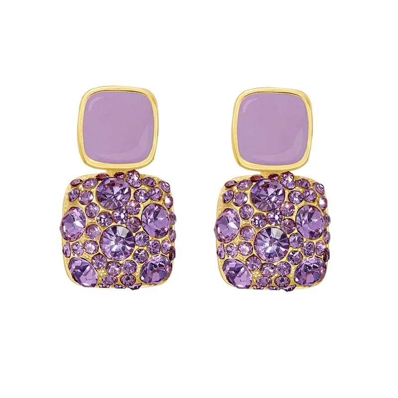 New Vintage Purple Shiny Crystal Geometric Women Earrings Contracted Sweet Lovely Fine Shiny Drop Earrings Jewelry-7298