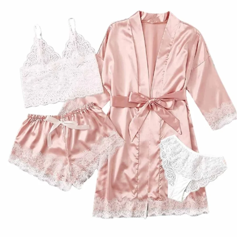 Summer Hot Selling Women's Pajamas Set Lace Four piece Sling Set Casual Comfortable Pajamas