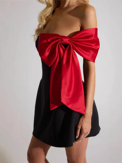 Off-shoulder Bow Sleeve Sexy Mini Dress For Women Robe Fashion Strapless Backless Evening Club Party Dress Elegant