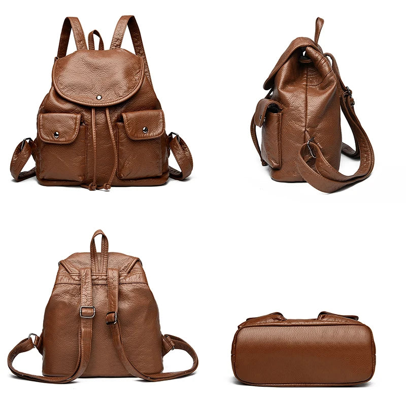 2025 New Simple Solid Color Famous Designer Women Shoulder Bag Retro Luxury Female Large Capacity Backpack