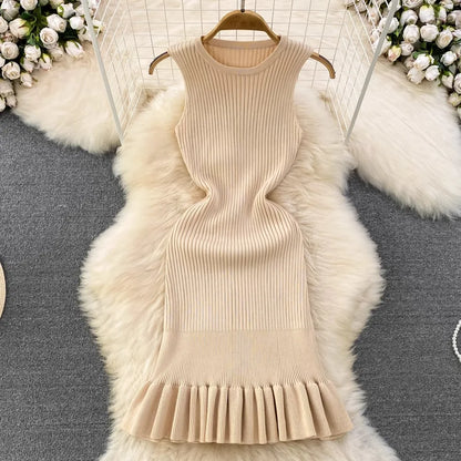 YuooMuoo Chic Fashion Sexy Package Hipps Knitted Mini Dress Women Summer Elegant Ruffled Bodycon Dress Lady Streetwear Outfits