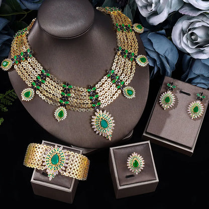 Luxury CZ necklace earrings bracelet ring 4pcs Big Wedding Jewelry Sets