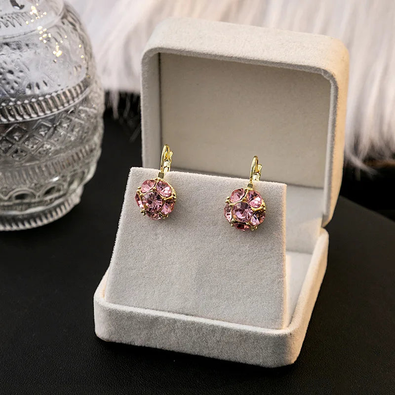 3D Purple Crystal Drop Golden Loop Dangle Earrings