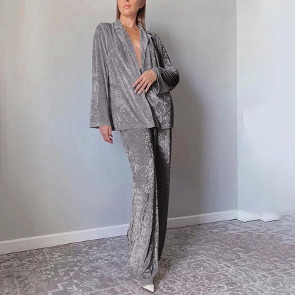 Beige Velvet 2 Piece Home Wear Winter Long Sleeve Tops High Waist Pants Pajamas Two Piece Set Women 2025 Nighties Sleepwear