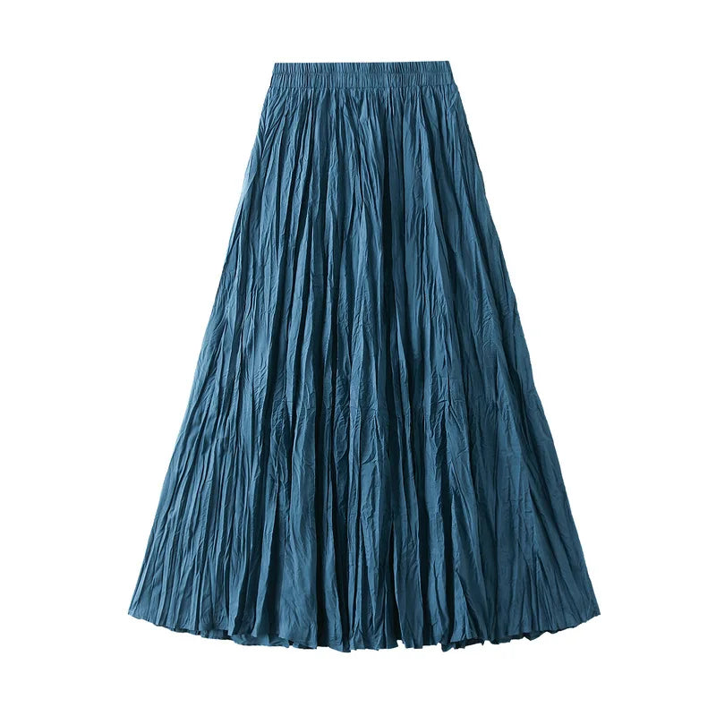 Simple Luxury Multi Solid Colors Pleated Skirt For Women's Large Hem Folds A-line Skirts Female 2025 Spring Autumn 23A7004