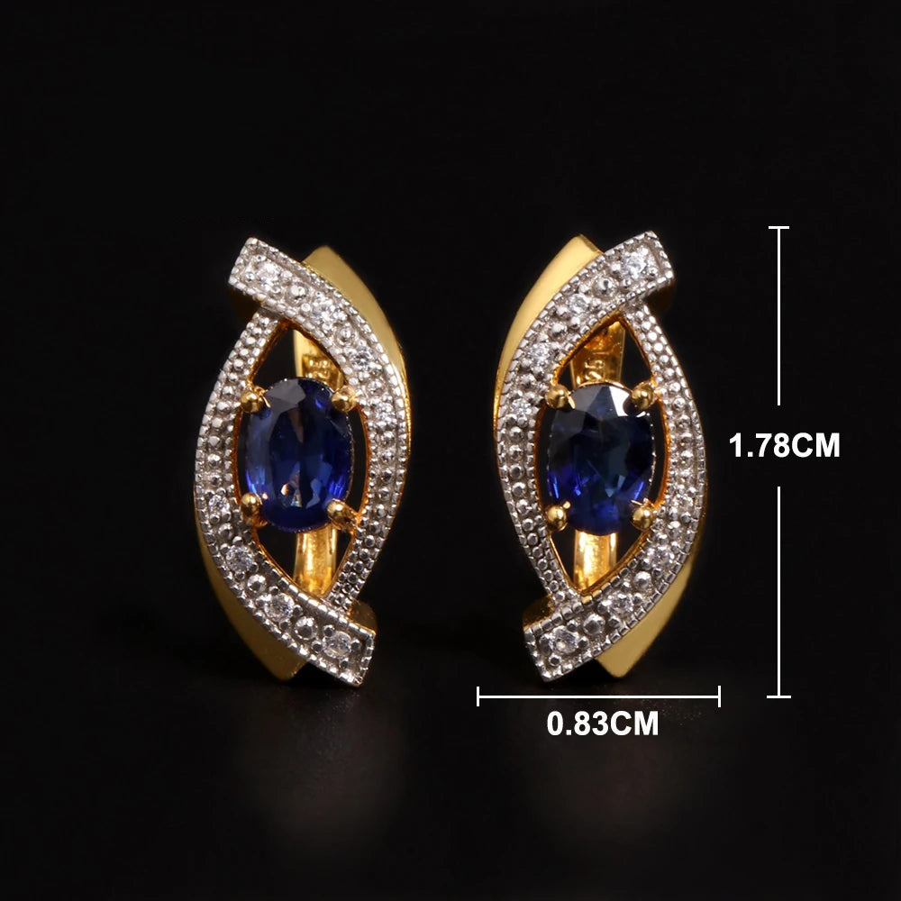 Precious Light Blue Luxury Natural Diffusion Sapphire 18K yellow Silver earrings