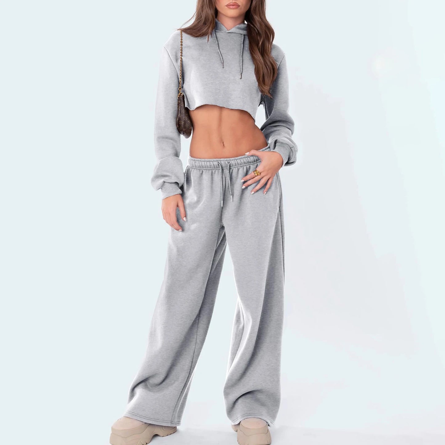 Fashion Women's Casual Pants Joggers Sweatpants Solid Color Drawstring High Waist Wide Leg Trousers Streetwear Casual Outfits