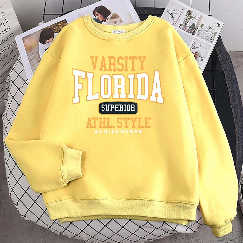 Trend Casual Woman Pullover Florida Superior Athl Style Print Hoody Warm Drop Sleeves Sweatshirt Crewneck Soft Female Streetwear