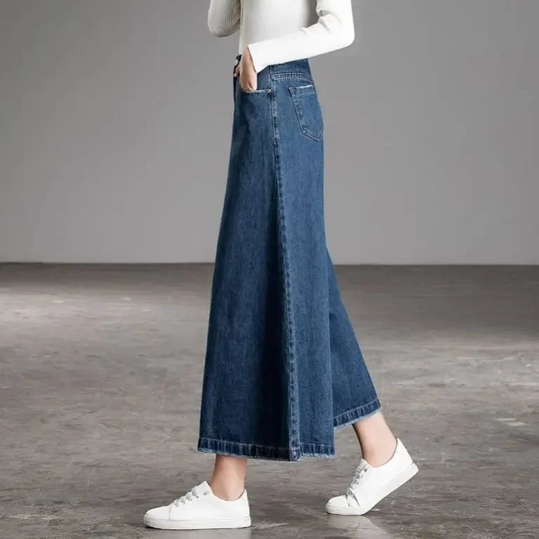 High Waist Baggy Wide Leg cropped Flared Streetwear Jeans for Women