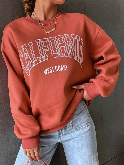 Korean Trend Woman Sweatshirts California West Coast Print Female hoodie Long Sleeves O-neck Pullovers Sporty and Rich Clothing