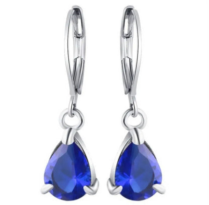 Ladies Blue White Water Drop Shaped Crystal Rhinestone Zircon Metal Dangle Earring for Women Party Jewelry