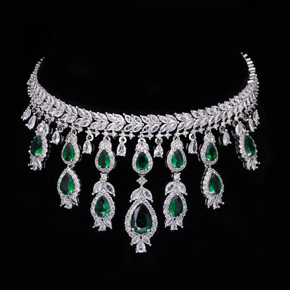 2024 Hot selling 3A Zircon Luxury 4-piece Bridal Wedding Jewelry Set Crystal Necklace Set Dubai Jewelry Set