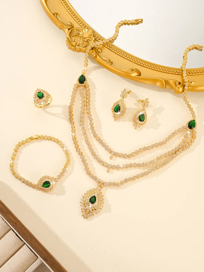 Nigerian Arabia Bridal Season Set 4-piece 14K Gold Plated Fashion Wedding Jewelry Set