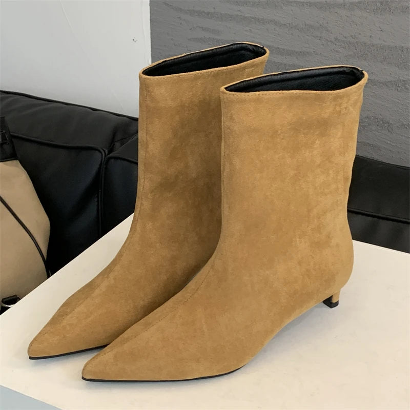 Autumn Winter Pointed Toe Ankle  Boots Women Designer Vintage Thin Low Heel Shoes Modern SHort Botas Zapatos De Mujer