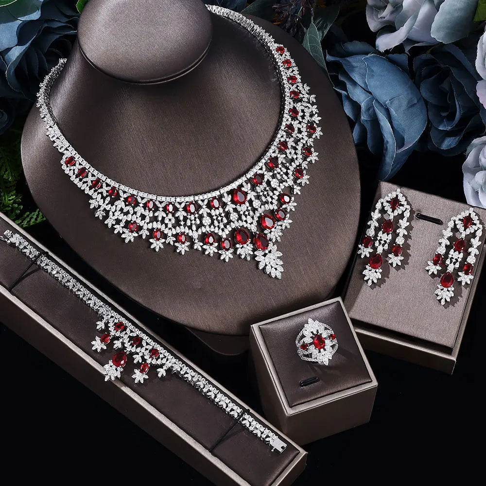 New 4-piece suit Cubic Zirconia Bride Jewelry Set Women's Party, Deluxe Dubai Crystal Wedding Jewelry Set